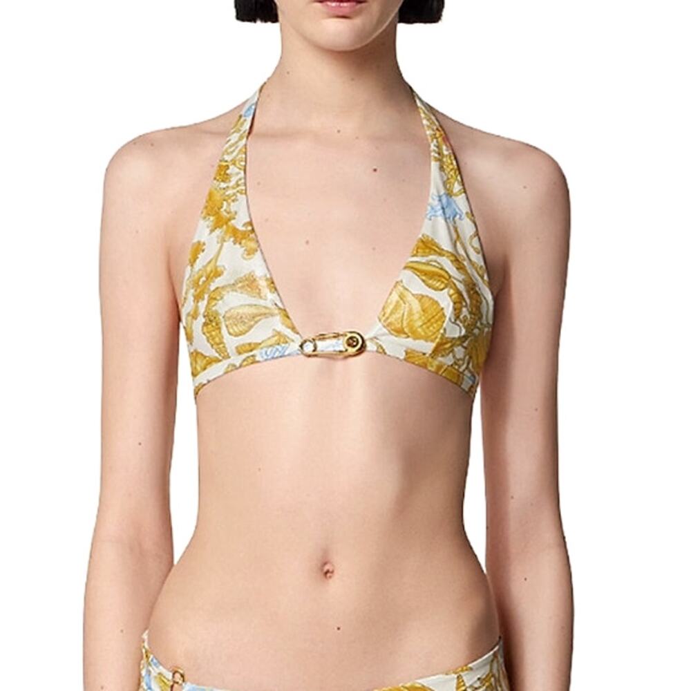 VERSACE Women's Eggshell Multicolor Baroque Print Bikini Top Size 3 Medium